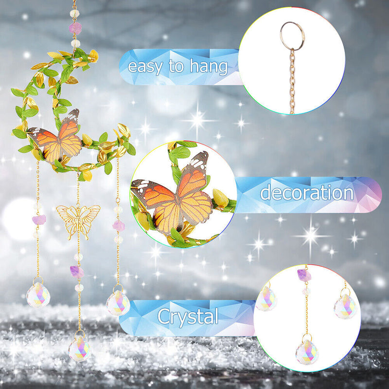 #A Crystal Wind Chimes Butterfly Star Moon Love Heart Prisms Light Catcher Windb