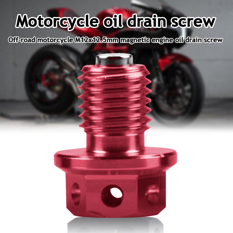 Universal Magnetic Motorbike Oil Drain Screw M12 Motorcycle Plug Part (Red)
