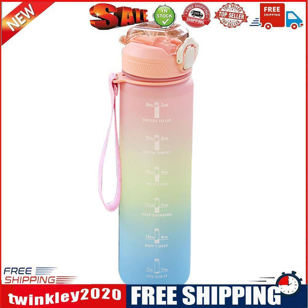 Plastic Water Bottle with Time Marker Sports Leakproof Drink Cup (Pink)