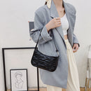 Ladies Pleated Pure Color Shoulder Underarm Bag Retro Women PU Small Handbags