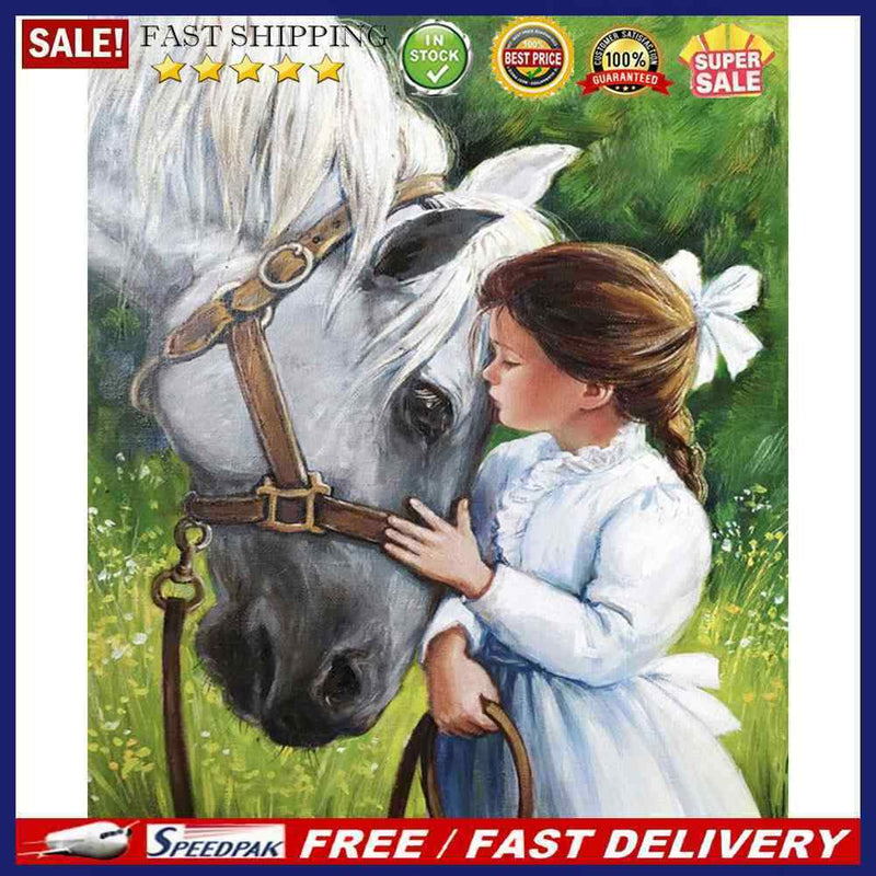Girl Horse Oil Paint by Numbers Hand Painted Frameless Picture Home Ornamen