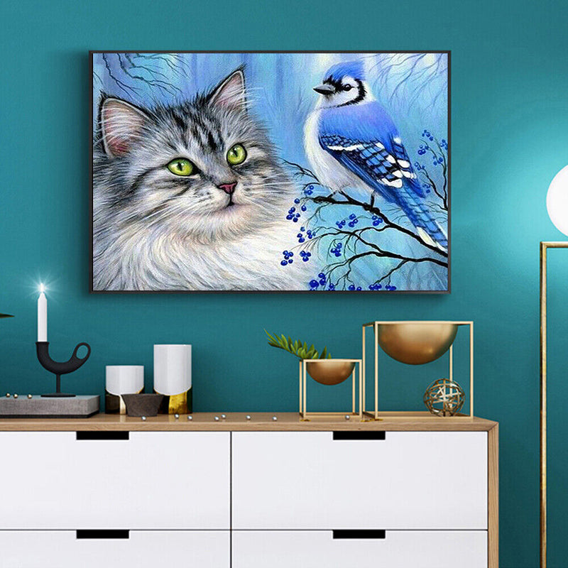 Cat Bird 5D DIY Full Round Drill Diamond Painting Rhinestones Mosaic Decor Gift