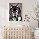 5D DIY Wolf and Rose Round Diamond Diamond Painting