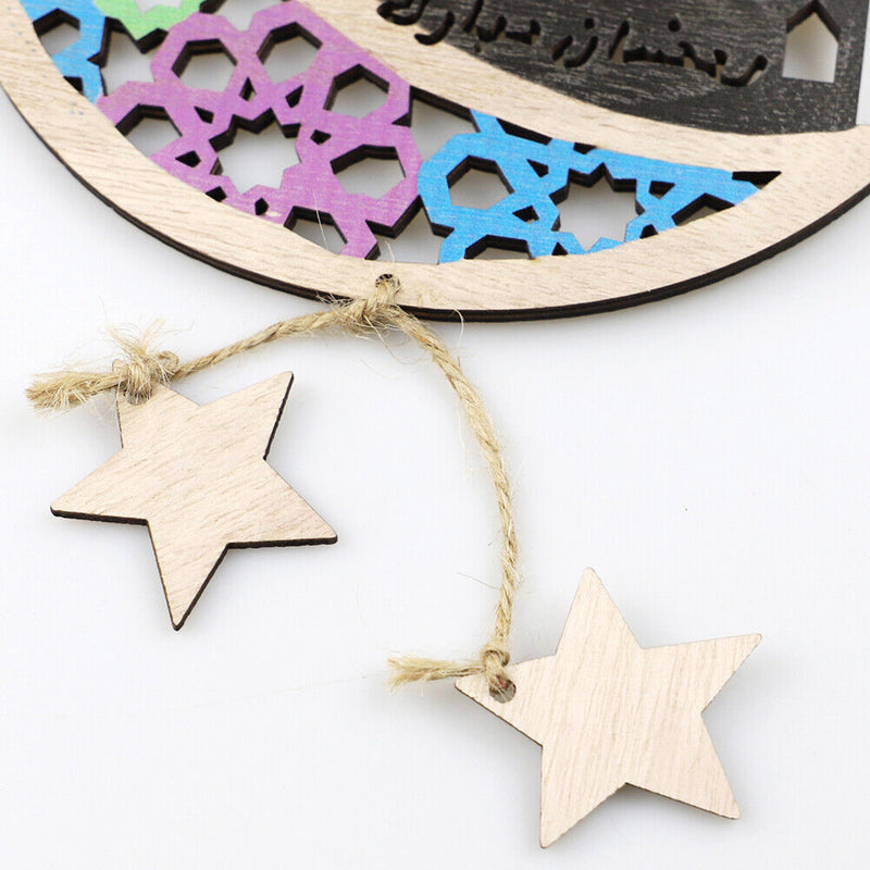 Wooden Eid Mubarak Hanging Pendant Moon Ornament Ramadan Decor (JM00429)