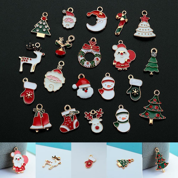 Enamel Alloy Xmas Tree Hanging DIY Craft Christmas Charms Set Bracelet Pendant