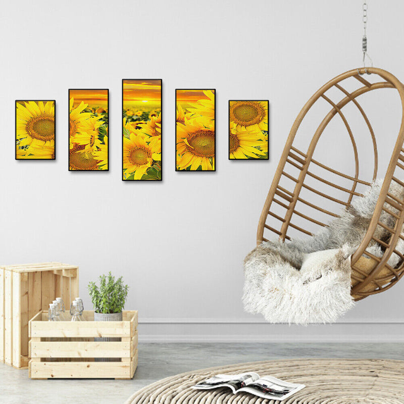 5D DIY Full Square Drill Diamond Painting 5 Panel Sunflower Mosaic Handmade