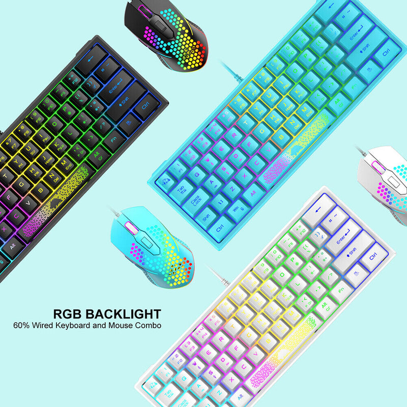 K61 RGB Wired Keyboard 60 Percent 62 Keys Ergonomic Gaming Keyboard (Blue)