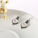 Moonstone Hook Earrings Round Rainbow Gemstones for Women Retro Christmas G