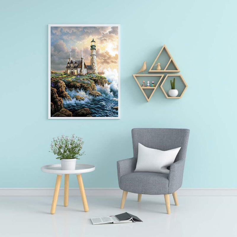 5D DIY Seaside Lighthouse Full Square Diamond Painting Mosaic Picture Decor Kit