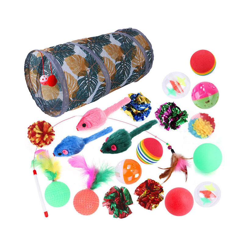 21pcs Funny Cat Toys Combination Set Feather Teaser Tunnel Interactive Playing