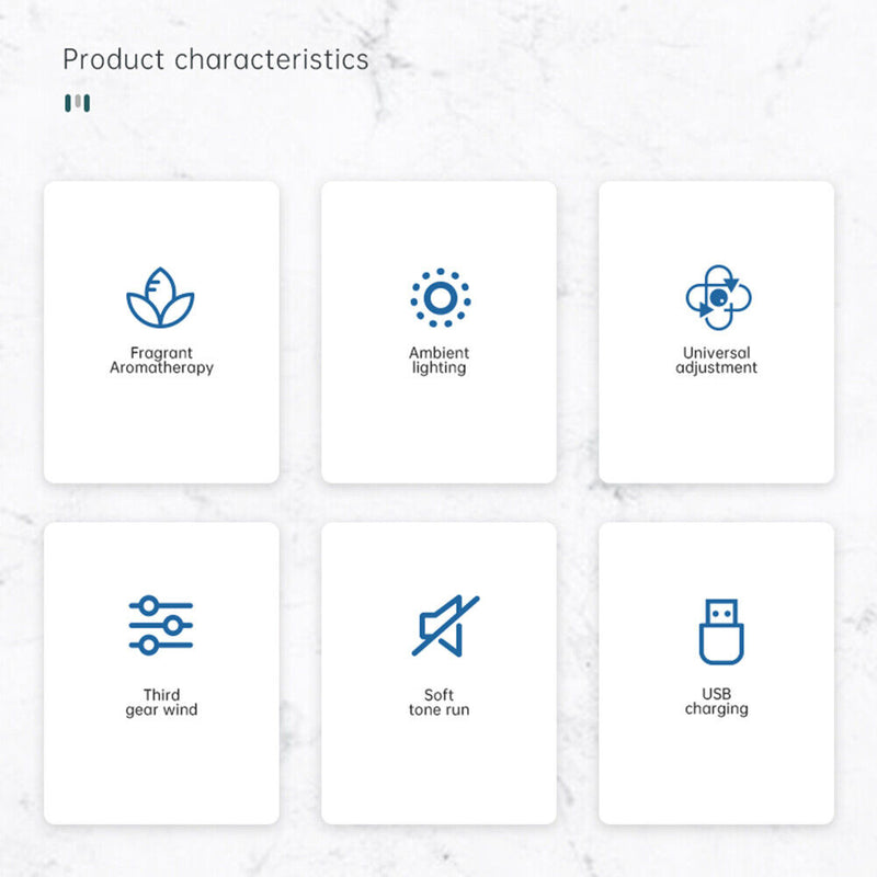 Mini Aromatherapy Clip Fan USB Rechargeable Electric Ventilator (Blue)