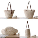 Women Beach Woven Shoulder Bag Holiday Totes Travel Bucket Straw Handbags