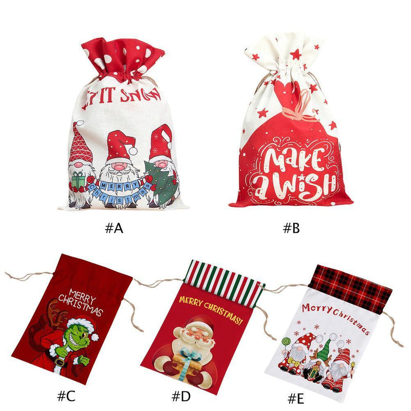 Christmas Drawstring Gift Bags Cartoon Goodie Sack Kids Gift Giving Pouch (
