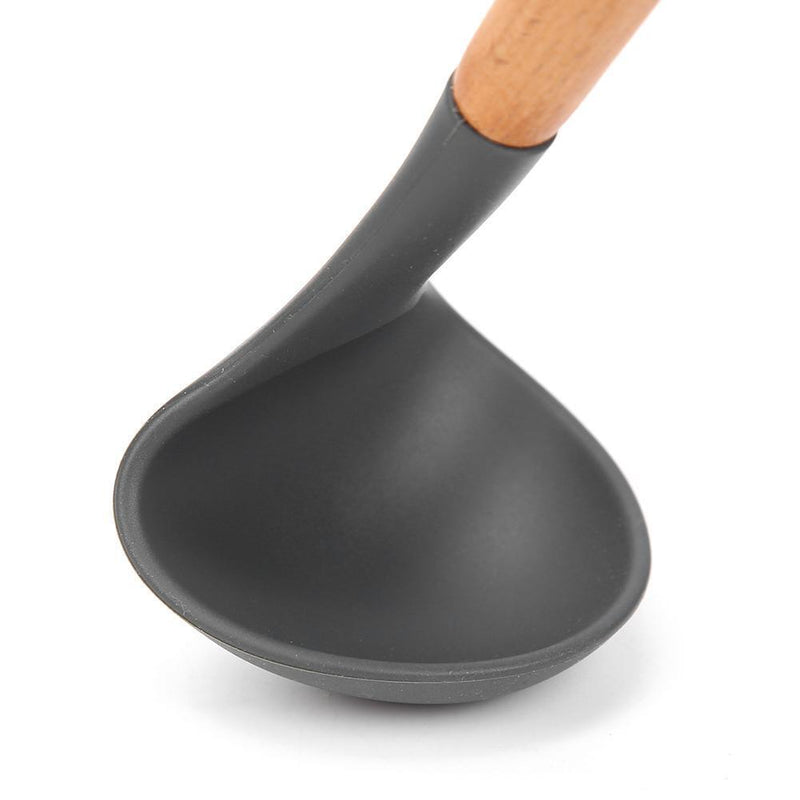 Silicone Kitchenware Non-slip Kitchen Cookware with Beech Handle (Spoon)