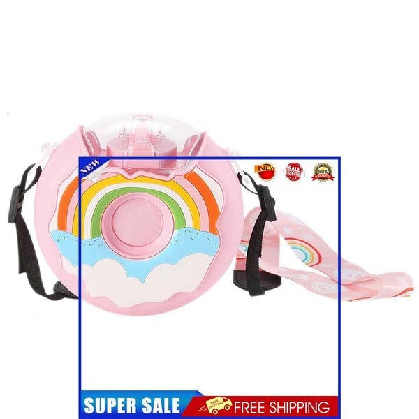 380ml Donut Water Bottle - Sport Straw Drink Bottle for Kids (Rainbow Pink)