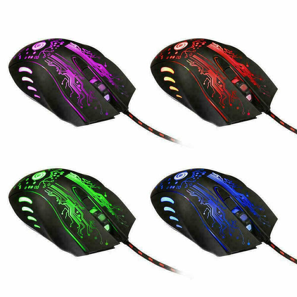 Wired Gaming Mouse 5500DPI 6 Buttons LED USB Optical Fo Pro B7D2 Laptop I2S5