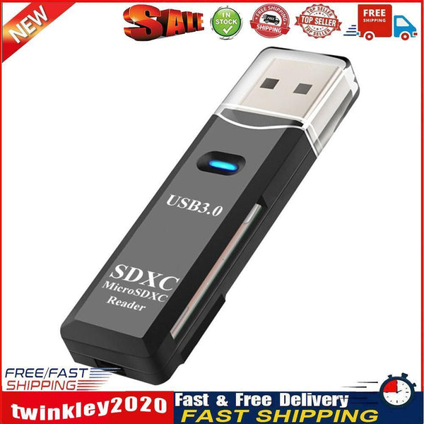 TF Card Reader 2 in 1 USB 3.0 Memory Drive Free Cardreader Adapter (Black) Newly