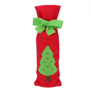Christmas Red Wine Bottle Cover Bags with Green Bow Embroidery Pattern(Tree