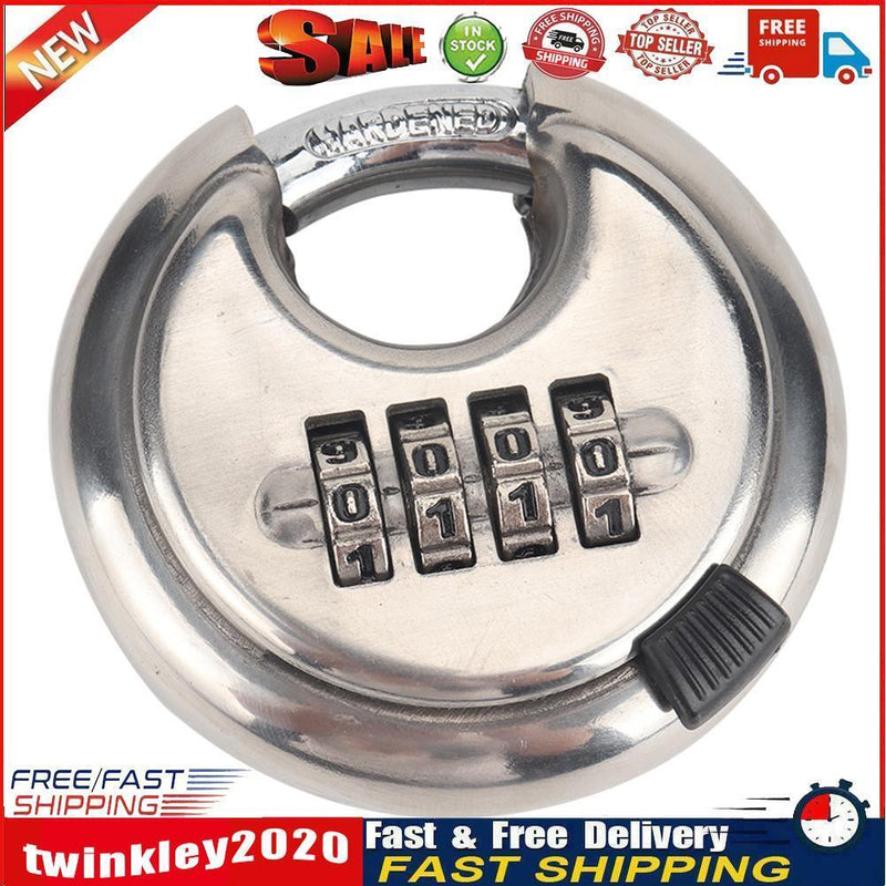 4 Digit Combination Discus Lock Keyless Stainless Steel Disc Padlock 70mm Newly