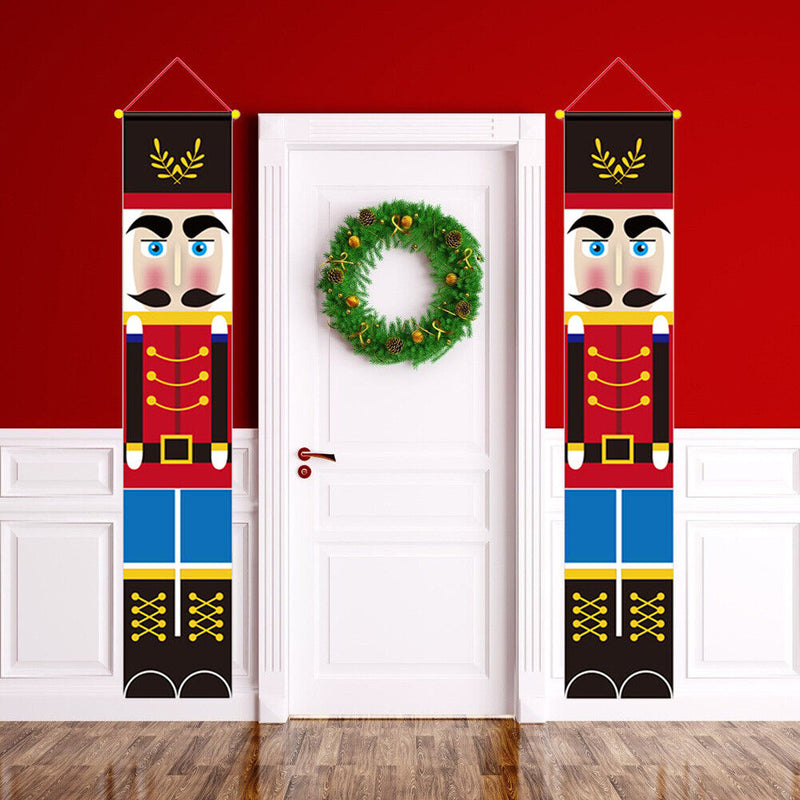 2pcs Oxford Christmas Door Banner Festival Decors Door Curtain Hanging Cloth