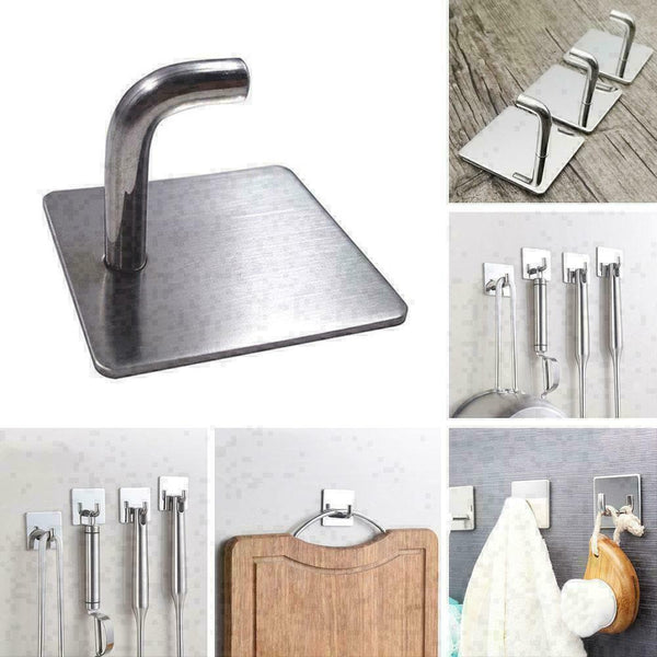 Steel Hooks Hanger Self-Adhesive Robe Towel For Kitchen Bathroom CA D6E6