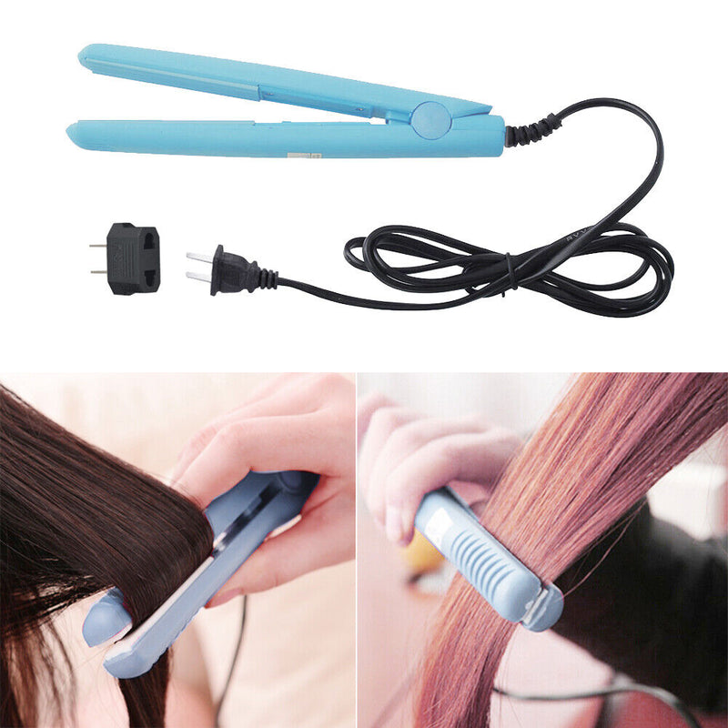 Mini Hair Straightener Flat Iron Curler  Ceramic Tourmaline Plates(Blue)