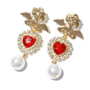 Red Hearts Imitation Pearls Fairy Flying Angel Drop Earrings Dangle Pendant