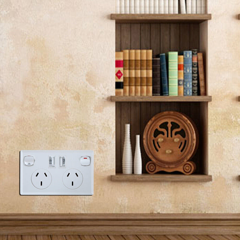 Dual USB-Australian AU Male Wall Outlet Home Power Point Input