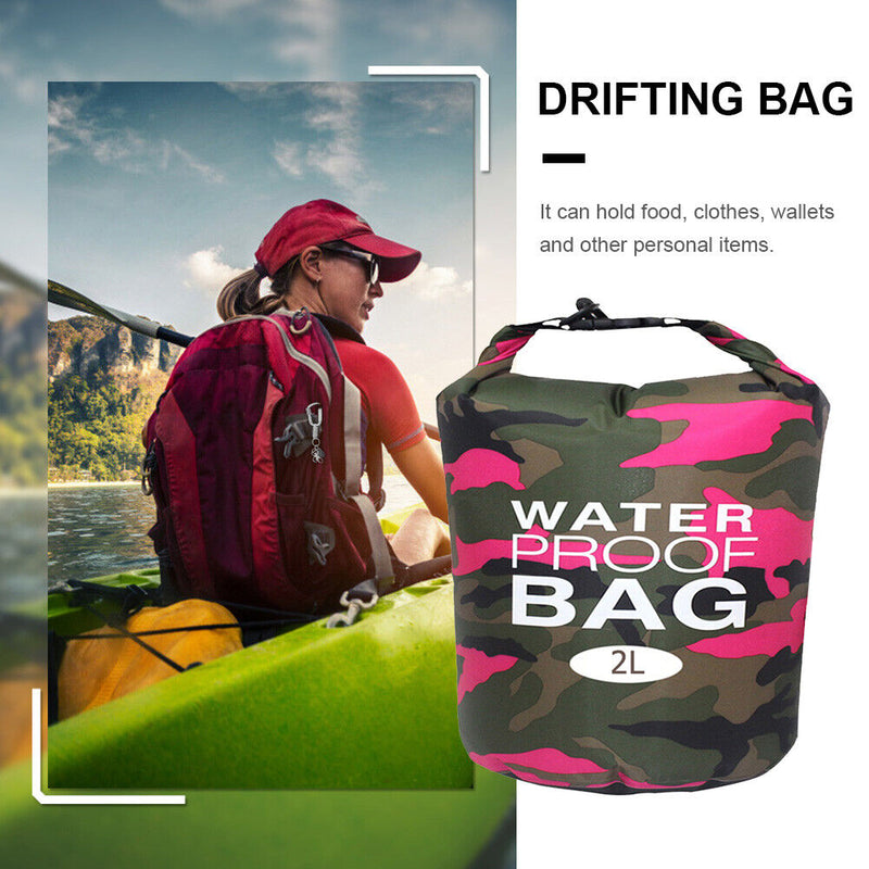 Waterproof Swimming Bag Camouflage Outdoor Camping Dry Sack (2L Rose Red) Newly