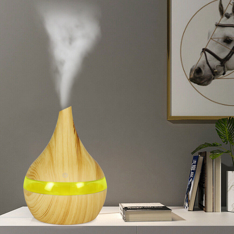 300ml Wood Grain Humidifier Mist Maker USB Colorful Aroma Diffuser (A) Newly