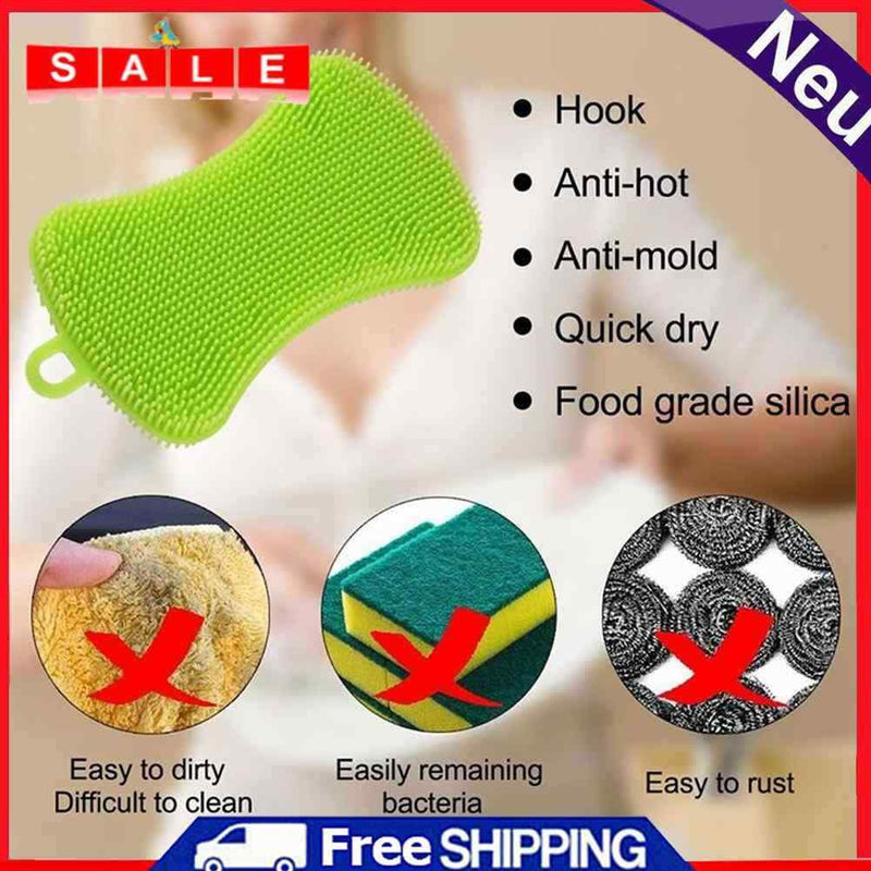 Silicone Dish Washing Brush Pot Pan Kitchen Sponge Cleaner Scrubber (Green)