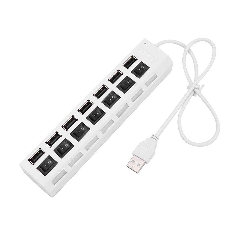 7 Ports High Speed USB 2.0 Hub Splitter w/ON/OFF Switch for Laptop (White)
