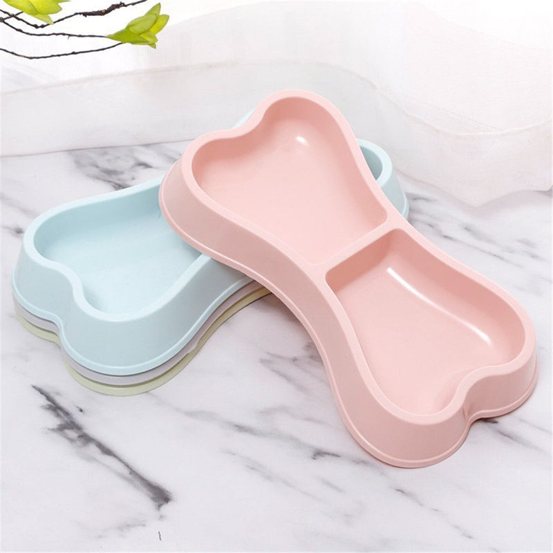 Dish Feeder Cat Puppy Bone Shape Cat Bowls Food Water Feeder Pet Double Bowls