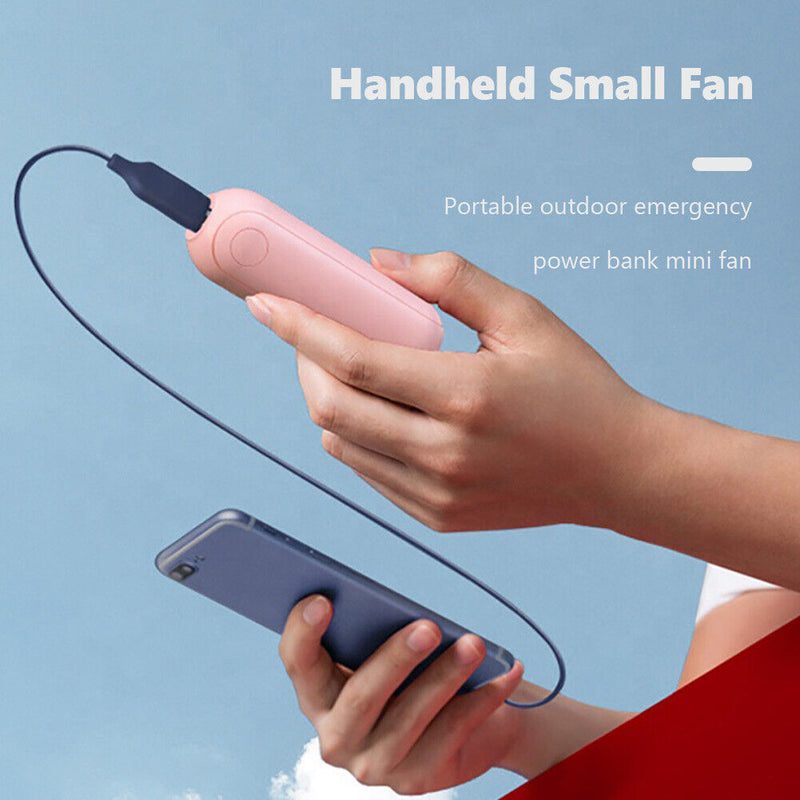 Pocket Fan USB Rechargeable Folding Fan 2000mAh Power Bank Function (Pink)