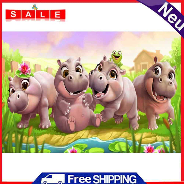 Cute Hippo Oil Paint By Numbers Coloring Drawing for Adults Children Home Decor