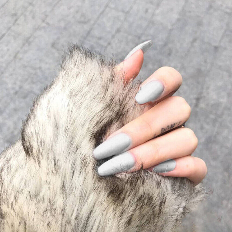 24pcs Glue On Fully Paste Artificial Nail Tips Solid Matte Frosted Manicure Tips