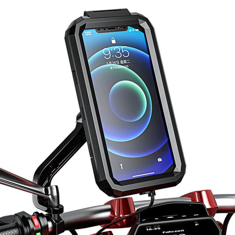 M18S Waterproof Motorcycle Bike Handlebar Rear View Mirror Phone Holder Case