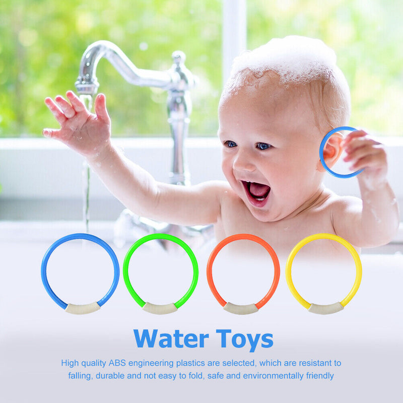 4pcs Pool Throwing Sinking Training Kid Summer Diving Rings Game Play Water Toys