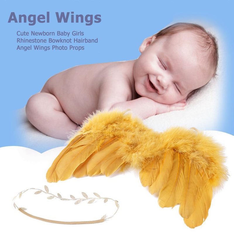 2pcs/Set 0-6M Baby Leaf Hairband Feather Angel Wings Cute Photography Props