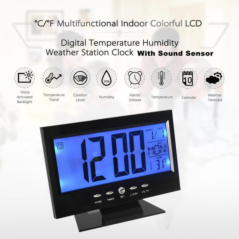 Electronic LCD Temperature Humidity Clock Thermometer Hygrometer (Black)