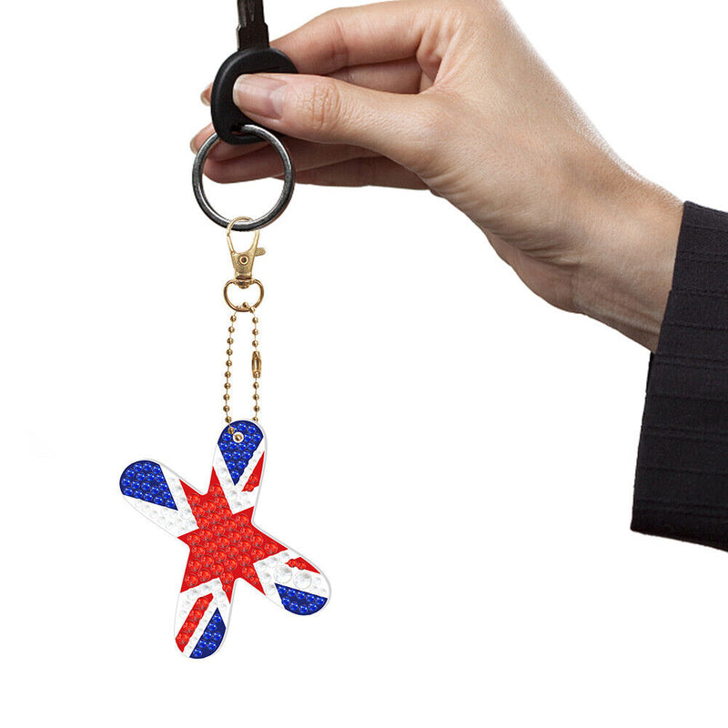 Letter Crystal Diamond Painting Acrylic Keychain DIY Key Ring Pendant (X)