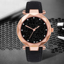 Women PU Leather Quartz Watches Luxury Starry Sky Crystal Round Dial for Ladies