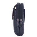 Men Cowhide Leather Phone Belt Bags Solid Color Zipper Fanny Pack (Black)