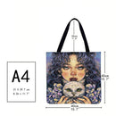 Moon girl and cat Printed Shoulder Shopping Bag Casual Large Tote Handbag