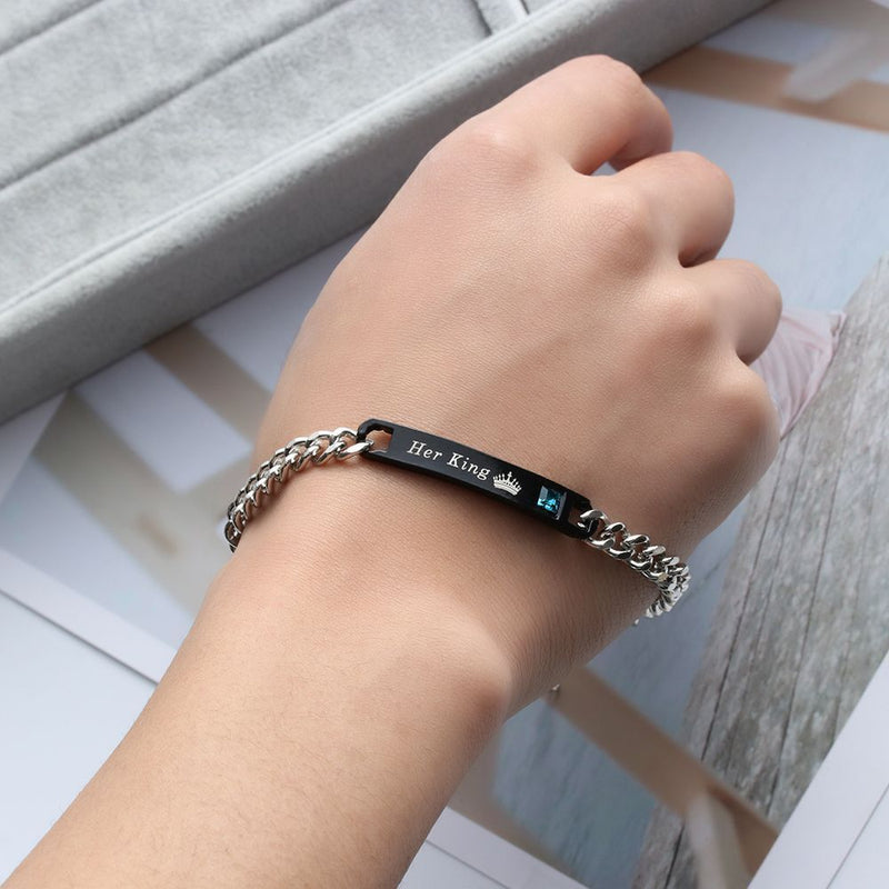 Women Love Bangle Jewelry Stainless Steel Couple Bracelets Her King His Queen