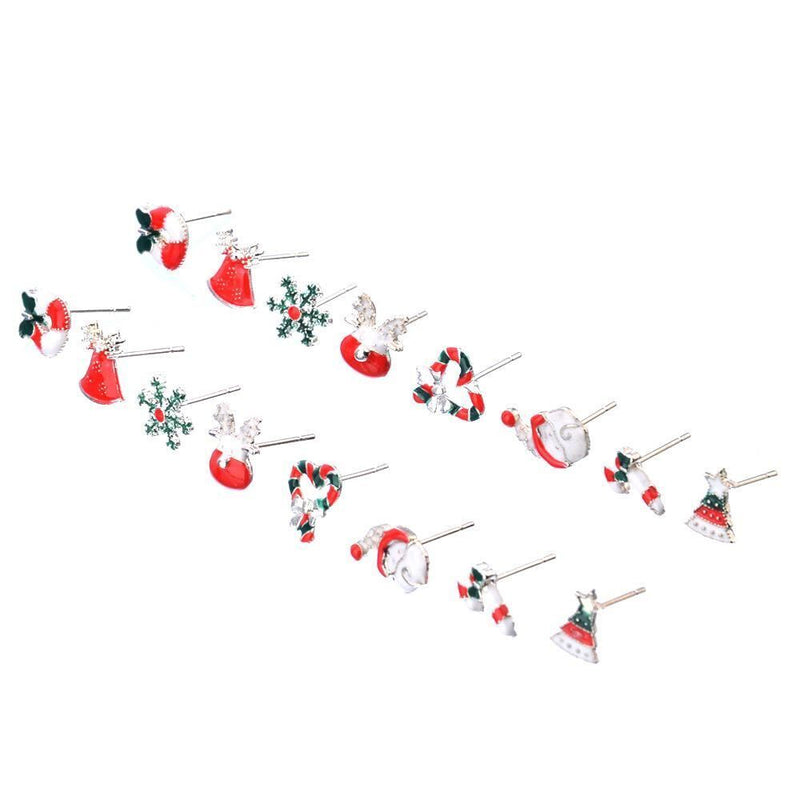 Women 8Pcs/Set Gift Santa Deer Christmas Tree Snowflake Xams Stud Earrings