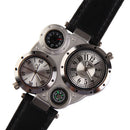 OULM Military Army Dual Time Zone Big White Dial Black Leather Sports Watch