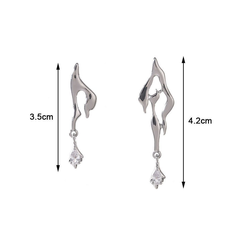 Woman Man Asymmetrical Irregular Cool Zircon Geometric Liquid Metal Earrings