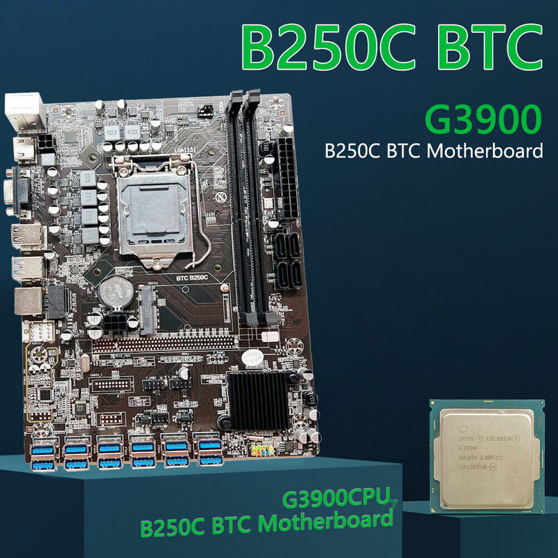 B250C DDR4 BTC USB3.0 to PCI-E 16X Mining Motherboard G3900/G3930 CPU Kit Newly