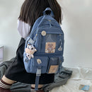 Women Preppy Style Patchwork Solid Color Backapck Travel Large Capacity Rucksack